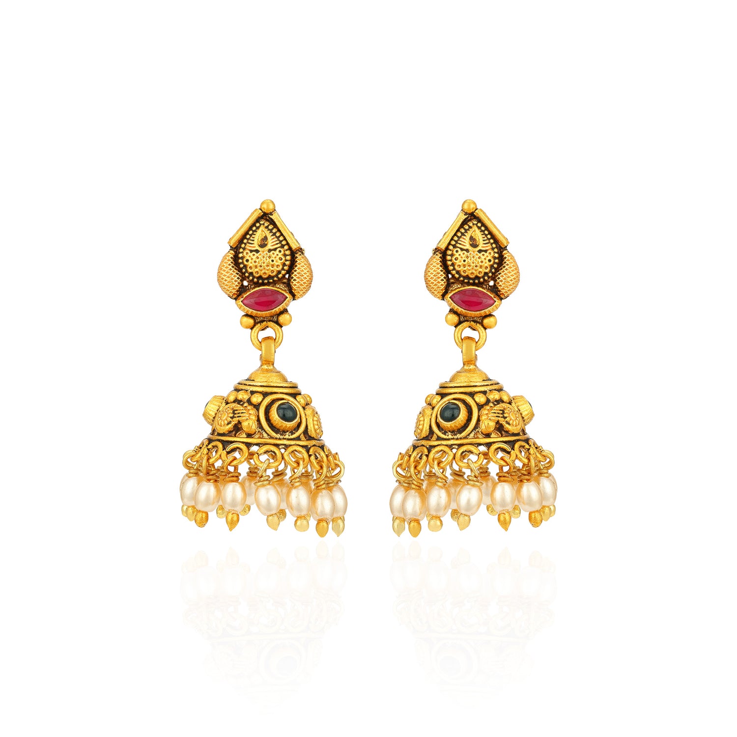 Traditional Gold Plated Paisley 925 Sterling Silver Pearl Drop Jhumka for Women