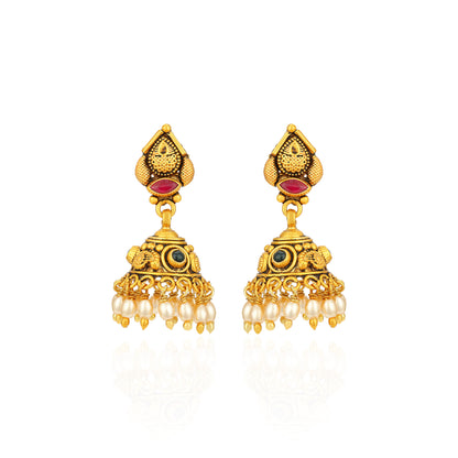 Traditional Gold Plated Paisley 925 Sterling Silver Pearl Drop Jhumka for Women