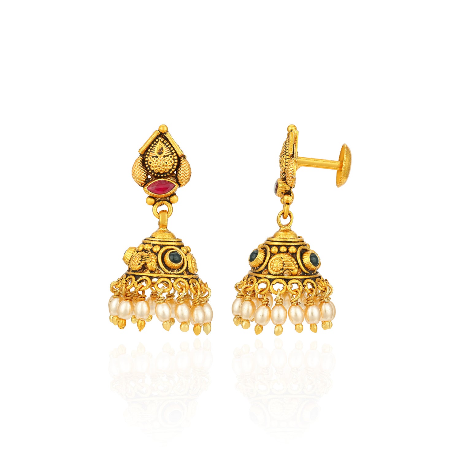 Traditional Gold Plated Paisley 925 Sterling Silver Pearl Drop Jhumka for Women