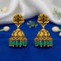 Traditional Gold Toned Paisley Pattern 925 Sterling Silver Green Drop Jhumka for Women
