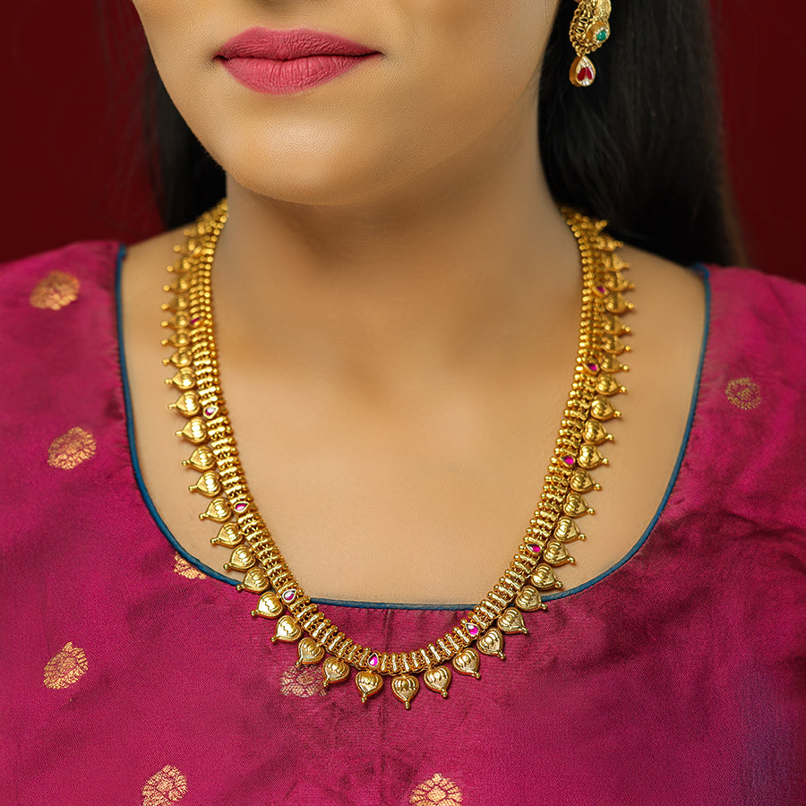 Traditional Golden Lotus Layered 925 Long Haram