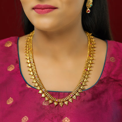 Traditional Golden Lotus Layered 925 Long Haram