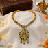 Traditional Green Stone Accent 925 Sterling Silver Goddess Lakshmi Drop Short Haram for Women