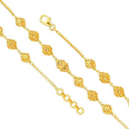 Traditional Intricate Filigree Pattern 925 Sterling Silver Gold Plated Bracelet for Women