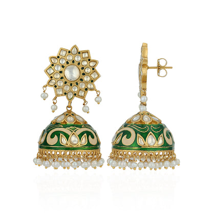 Traditional Kundan Jhumka 925 Sterling Silver Earrings