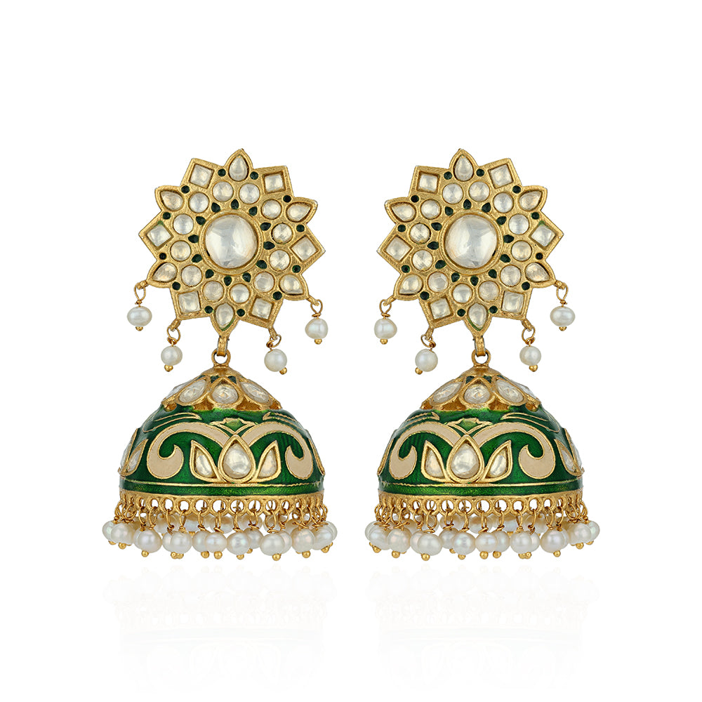 Traditional Kundan Jhumka 925 Sterling Silver Earrings