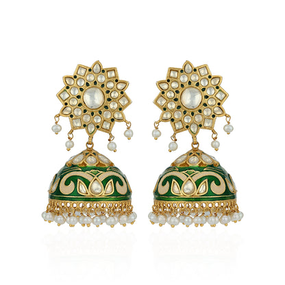Traditional Kundan Jhumka 925 Sterling Silver Earrings