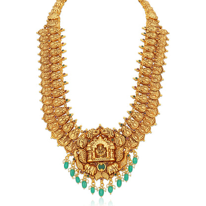 Traditional Lakshmi Centered Kasu Mala 925 Sterling Silver Haram for Women