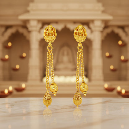 Traditional Lakshmi Chain Dangling 925 Sterling Silver Gold Plated Earring for Women