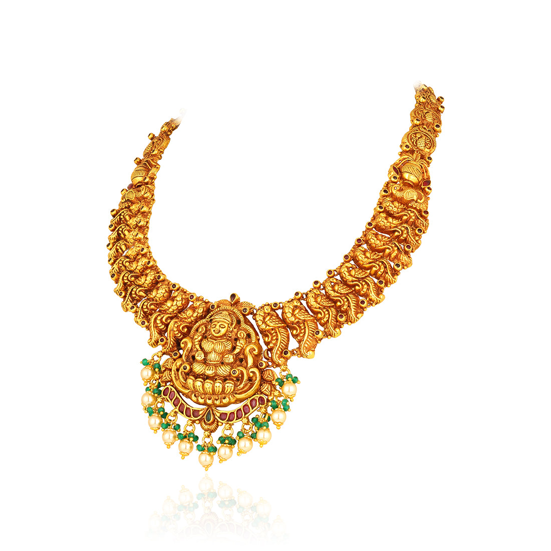 Traditional Lakshmi Motif 925 Sterling Silver Pearl Drop Haram for Women