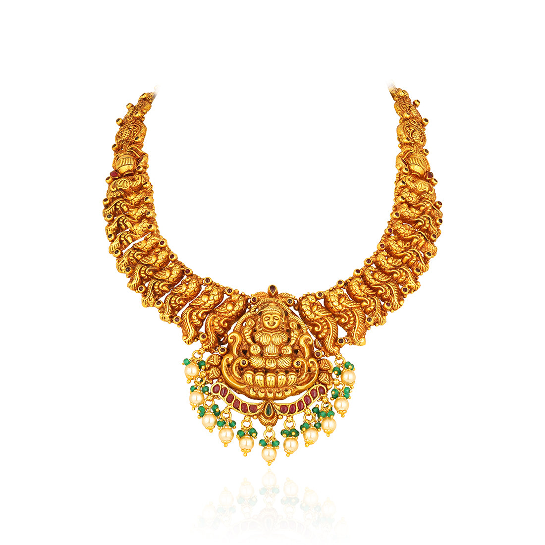 Traditional Lakshmi Motif 925 Sterling Silver Pearl Drop Haram for Women