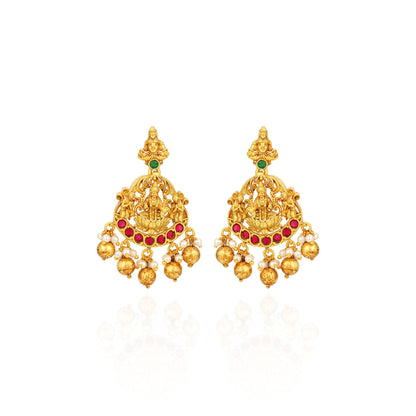 Traditional Lord Balaji Lakshmi Temple 925 Sterling Silver Gold Drop Earring for Women