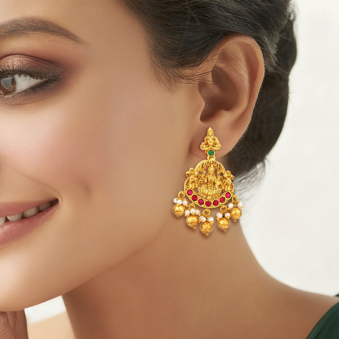 Traditional Lord Balaji Lakshmi Temple 925 Sterling Silver Gold Drop Earring for Women