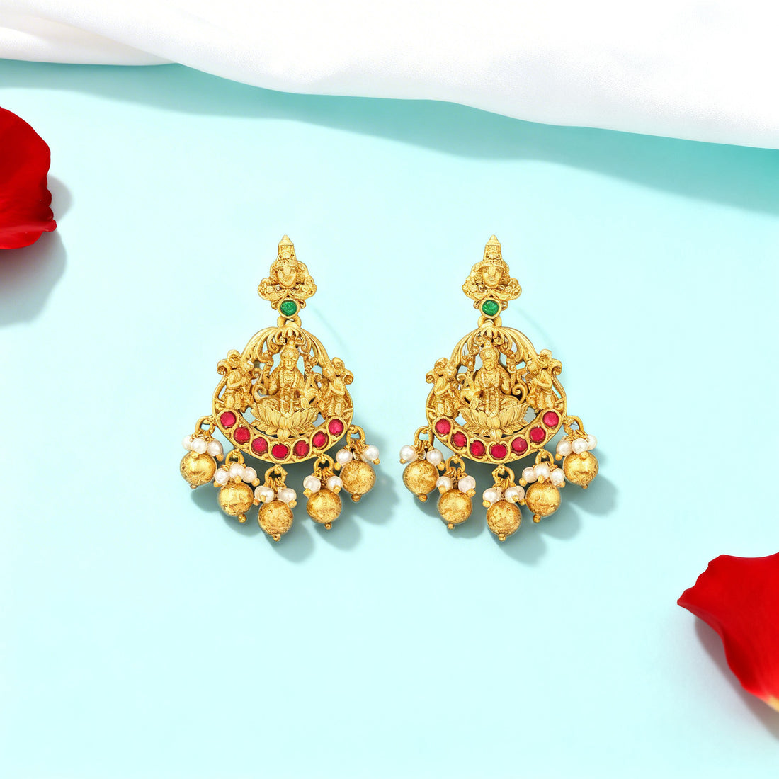 Traditional Lord Balaji Lakshmi Temple 925 Sterling Silver Gold Drop Earring for Women