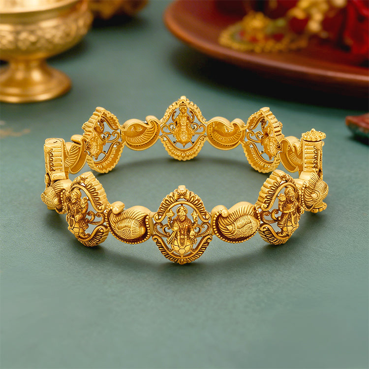 Traditional Lord Vishnu Paisley 925 Sterling Silver Gold Plated Bangle for Women