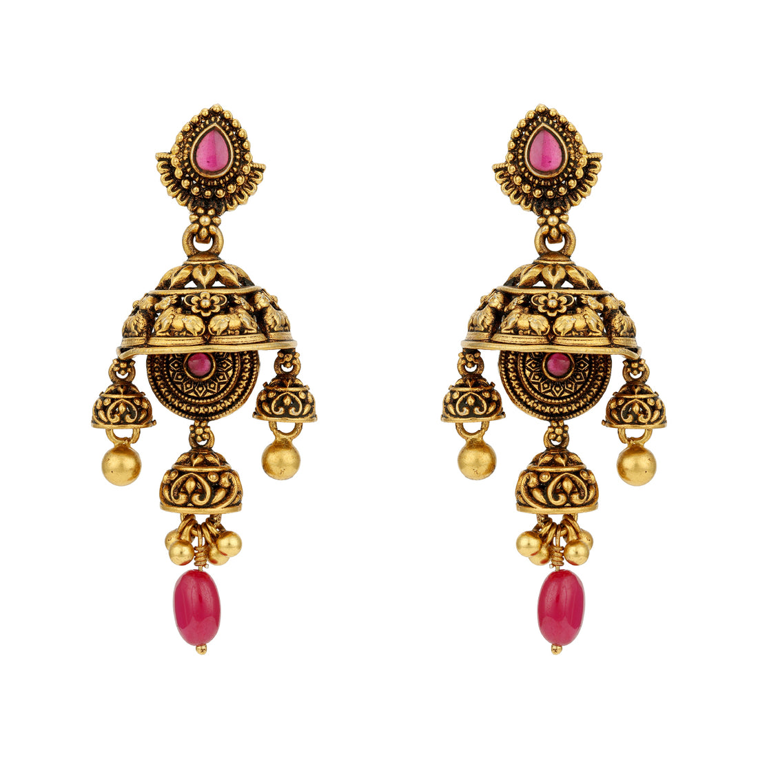 Traditional Nandi Motif 925 Sterling Silver Pink Drop Earring for Women