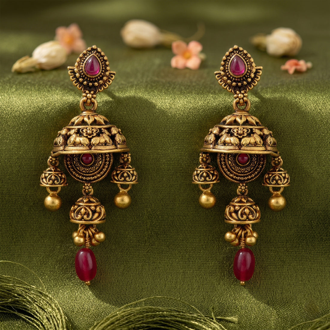 Traditional Nandi Motif 925 Sterling Silver Pink Drop Earring for Women