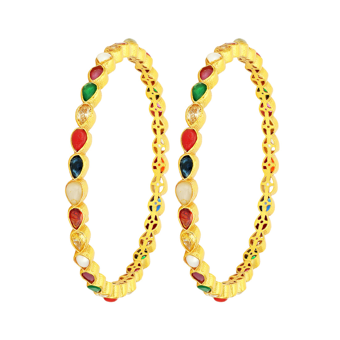 Traditional Navaratna Teardrop 925 Sterling Silver Bangle for Women
