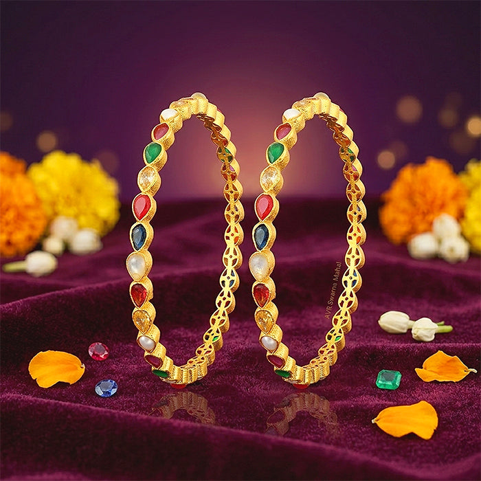 Traditional Navaratna Teardrop 925 Sterling Silver Bangle for Women