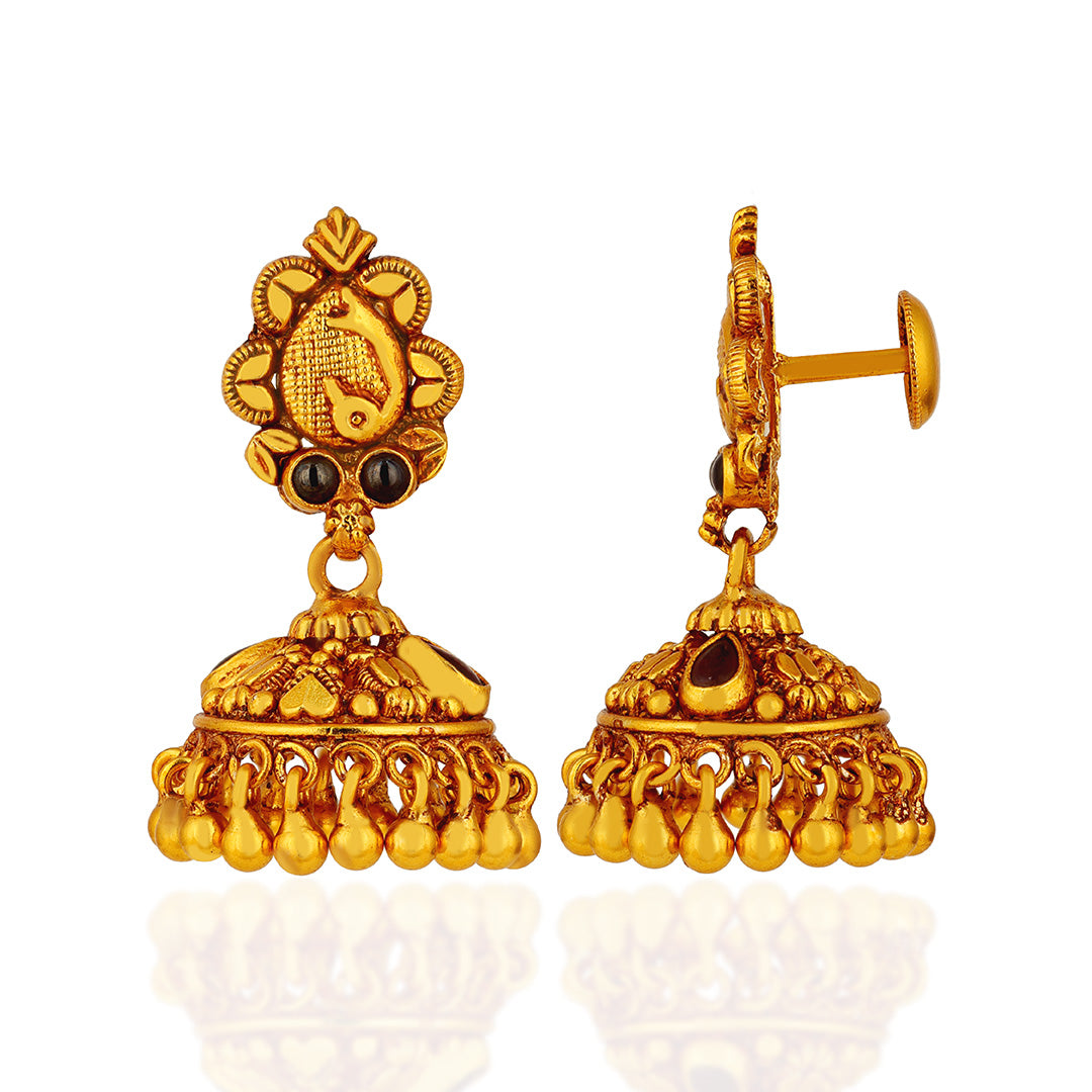 Traditional Peacock Motif 925 Sterling Silver Jhumka for Women