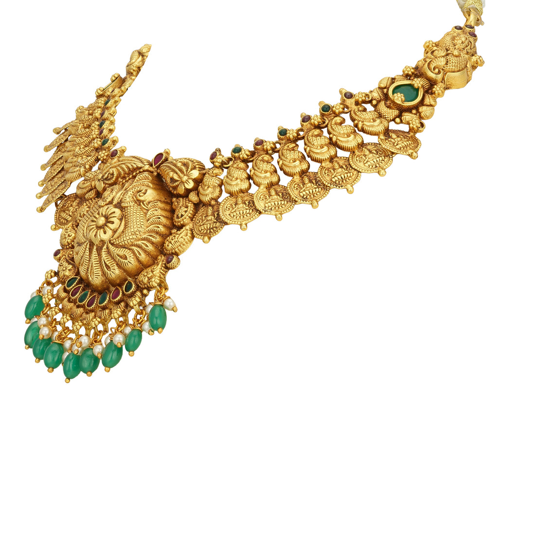 Traditional Peacock Motif 925 Sterling Silver Kasumalai Pattern Necklace for Women