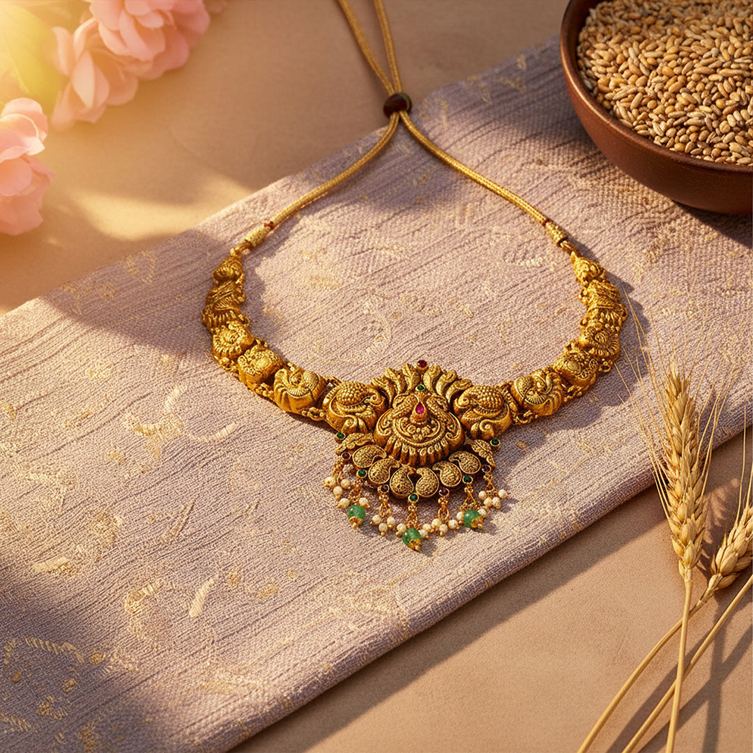 Traditional Peacock Paisley Cluster 925 Sterling Silver Pearl Green Drop Necklace for Women