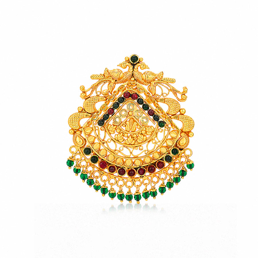 Traditional Temple Peacock Gold Plated Silver Pendant