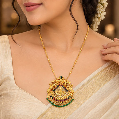 Traditional Temple Peacock Gold Plated Silver Pendant