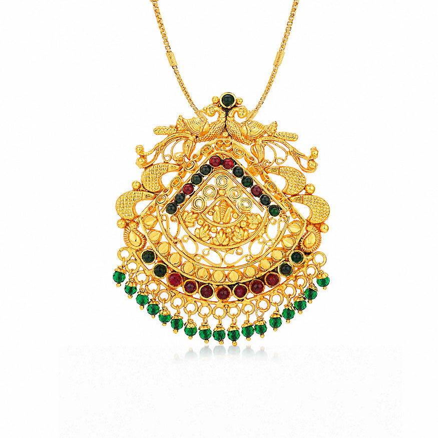Traditional Temple Peacock Gold Plated Silver Pendant