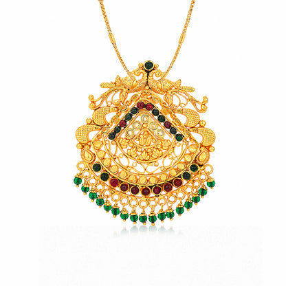 Traditional Temple Peacock Gold Plated Silver Pendant