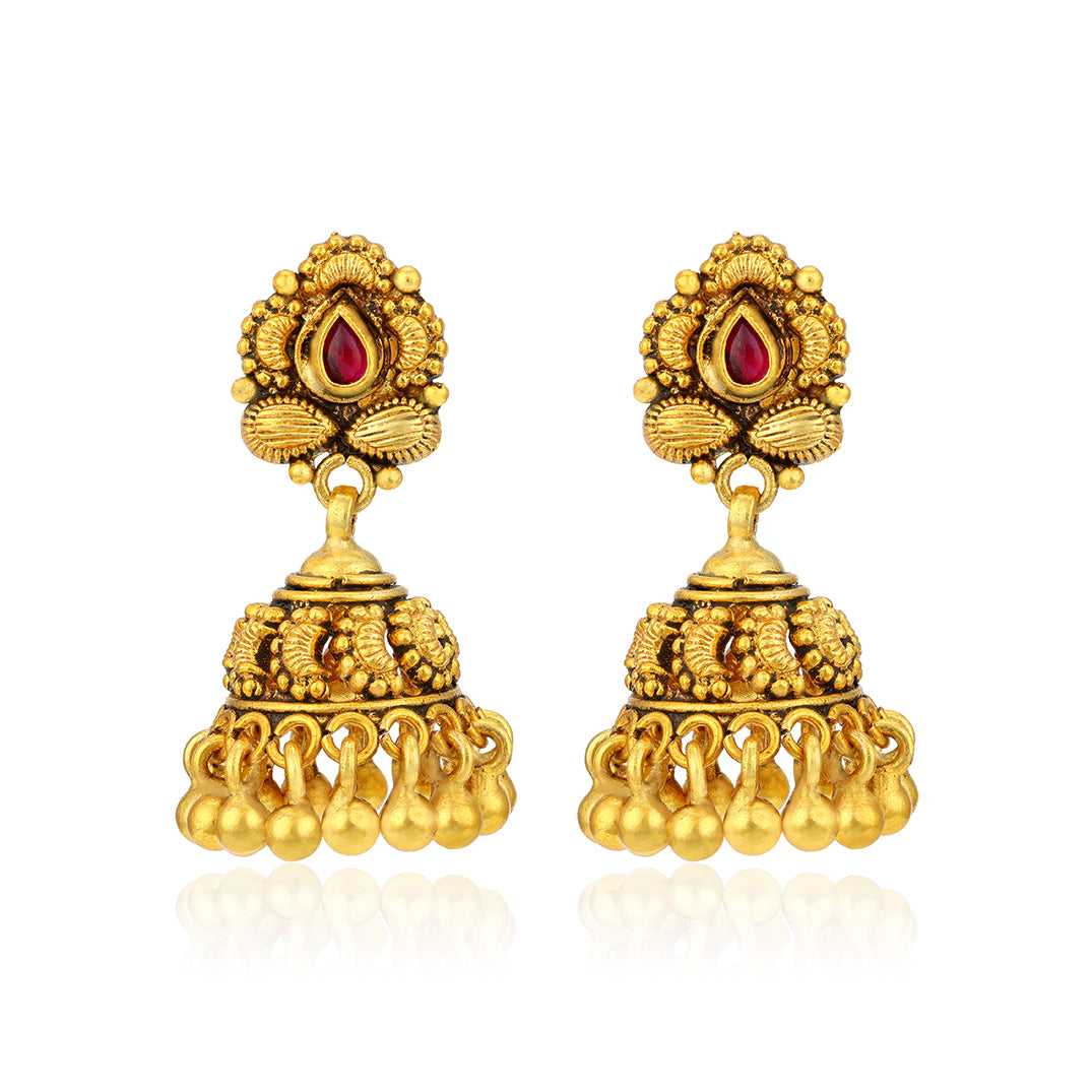Traditional Temple 925 Sterling Silver Pink Stone Jhumka for Women