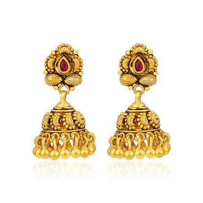Traditional Temple 925 Sterling Silver Pink Stone Jhumka for Women