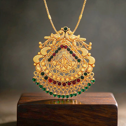 Traditional Temple Peacock Gold Plated Silver Pendant