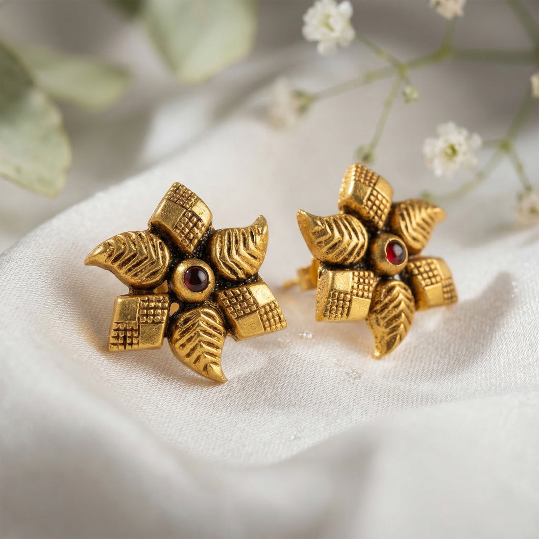 Traditional Textured Bloom 925 Sterling Silver Stud for Women