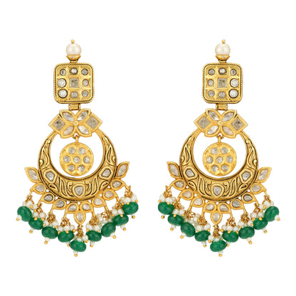 Traditional chandbaali 925 Gold Plated green Beads Drop Earrings