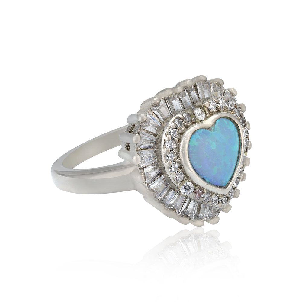 Tranquil Blue Heart Rhodium Plated Shimmering Stones Rings