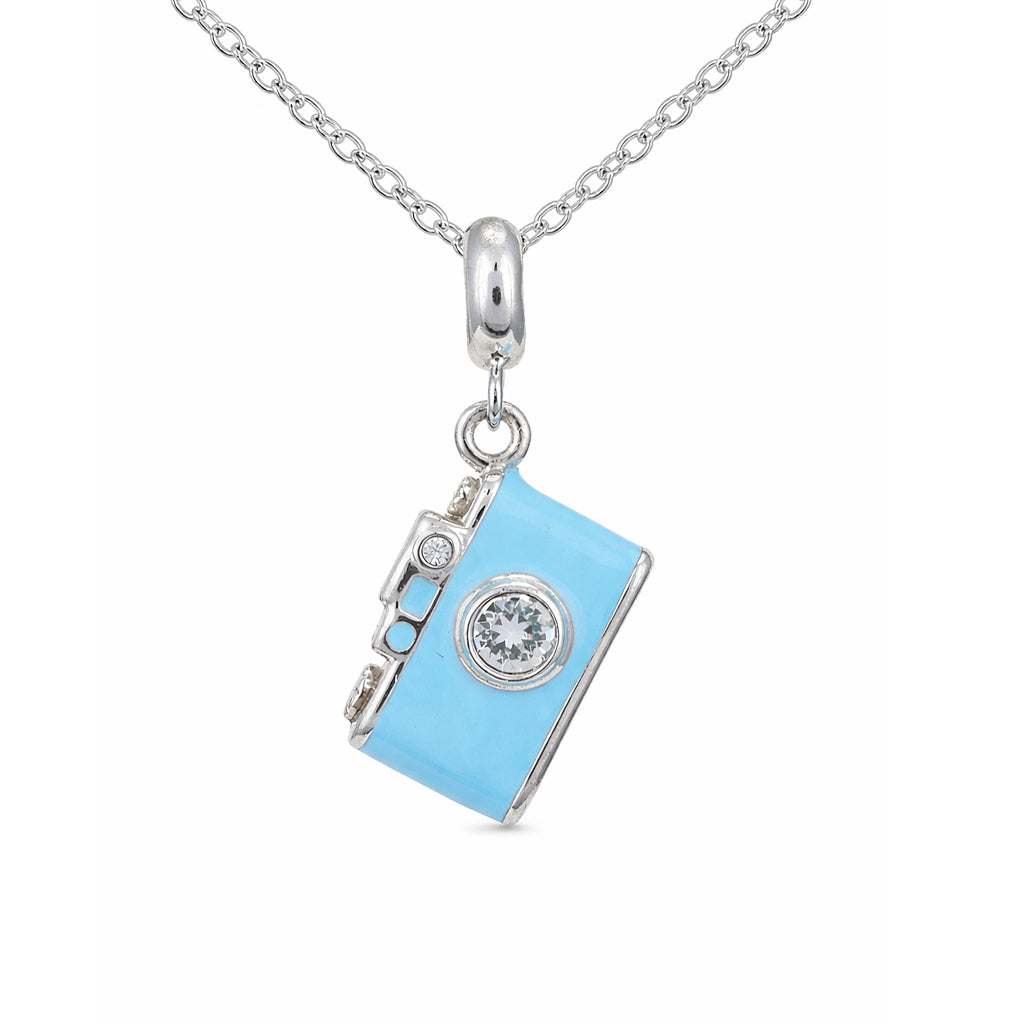 Travel Lens 925 Sterling Silver Blue Camera Pendant
