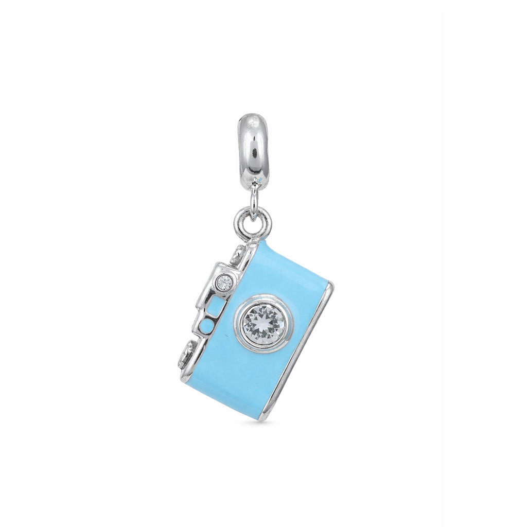 Travel Lens 925 Sterling Silver Blue Camera Pendant