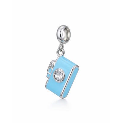Travel Lens 925 Sterling Silver Blue Camera Pendant