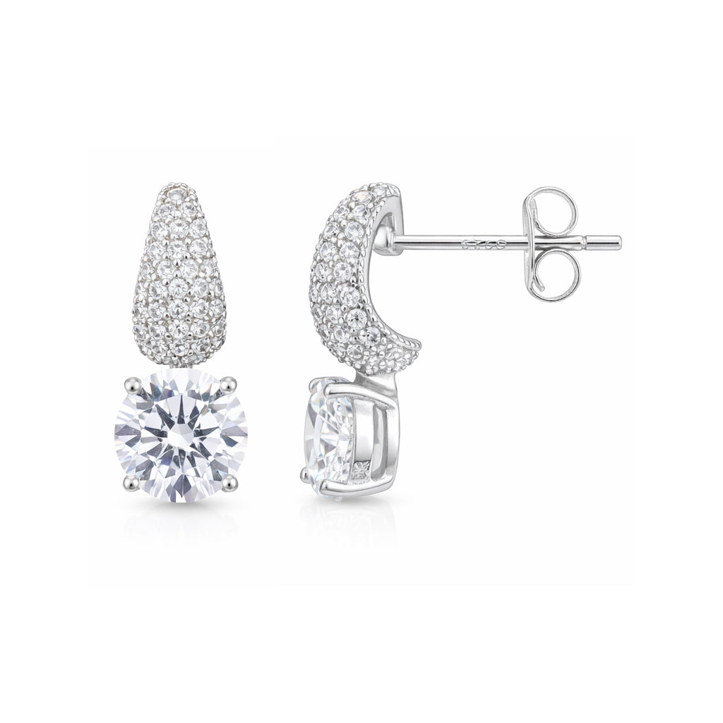 Pair of diamond earrings on a white background