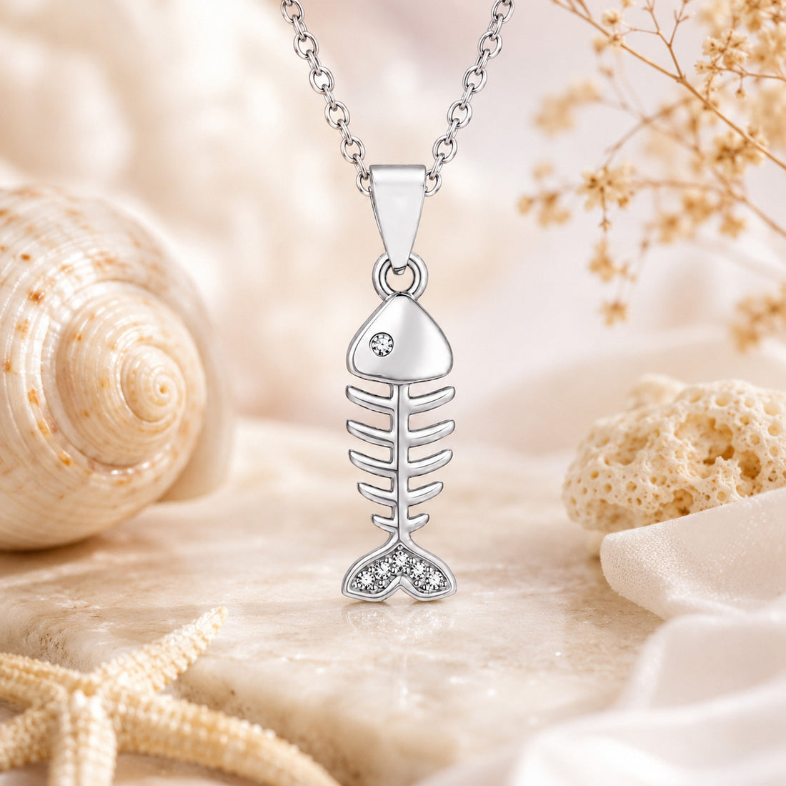 Trendy Skeleton Fish 925 Sterling Silver Pendant for Men