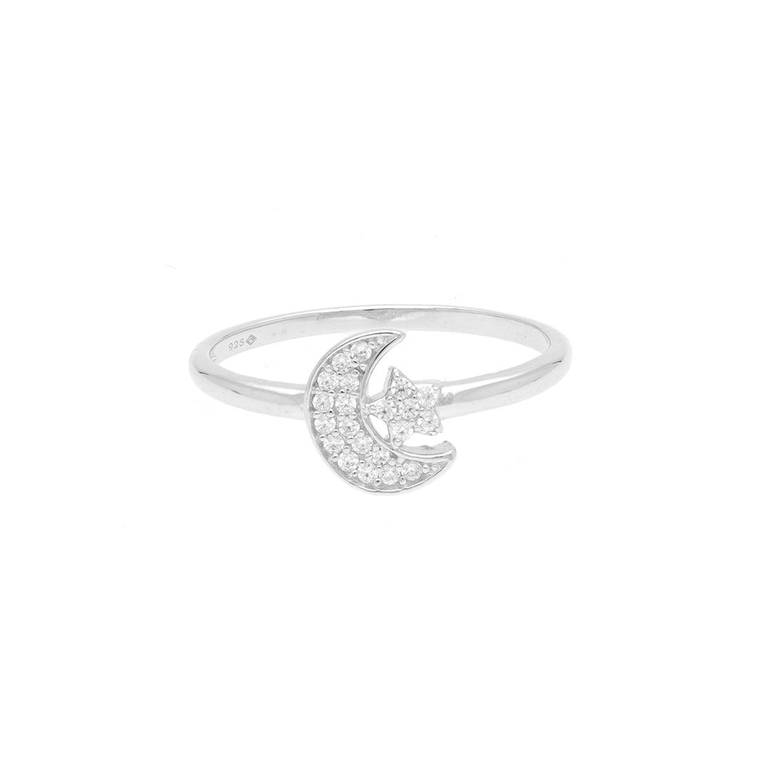 925 sterling Silver Moon and Star Ring for women