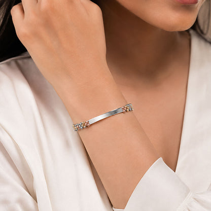 Tri-Tone Bead Plate Silver ID Bracelet