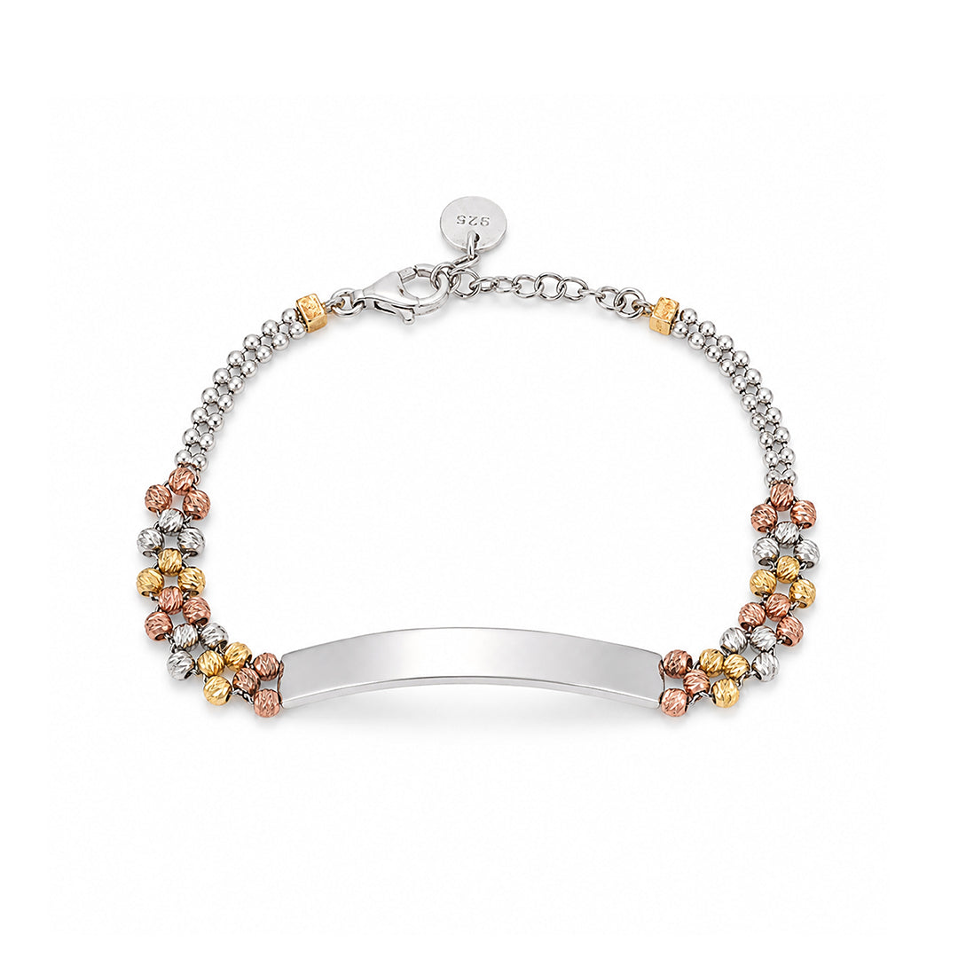 Tri-Tone Bead Plate Silver ID Bracelet