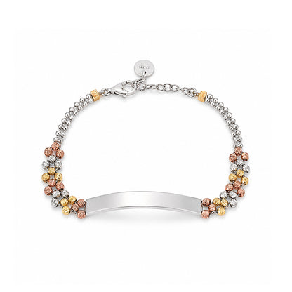 Tri-Tone Bead Plate Silver ID Bracelet