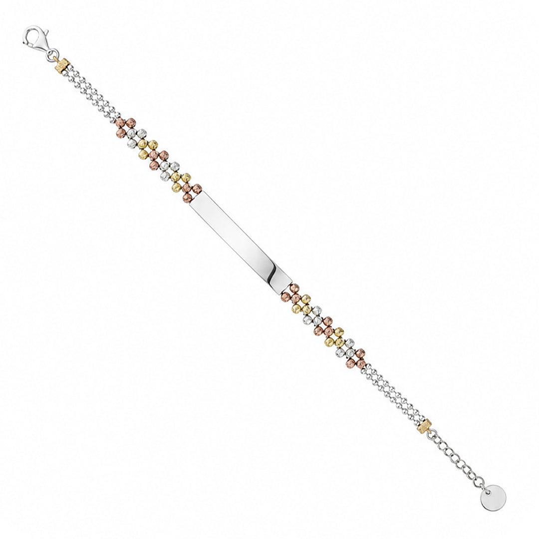 Tri-Tone Bead Plate Silver ID Bracelet