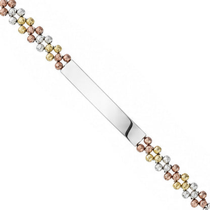 Tri-Tone Bead Plate Silver ID Bracelet