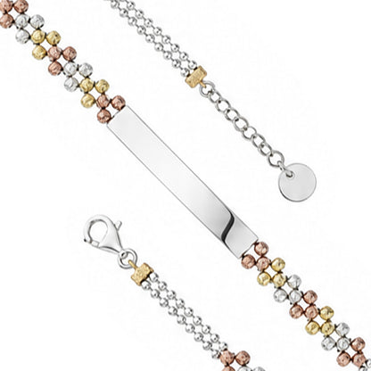 Tri-Tone Bead Plate Silver ID Bracelet