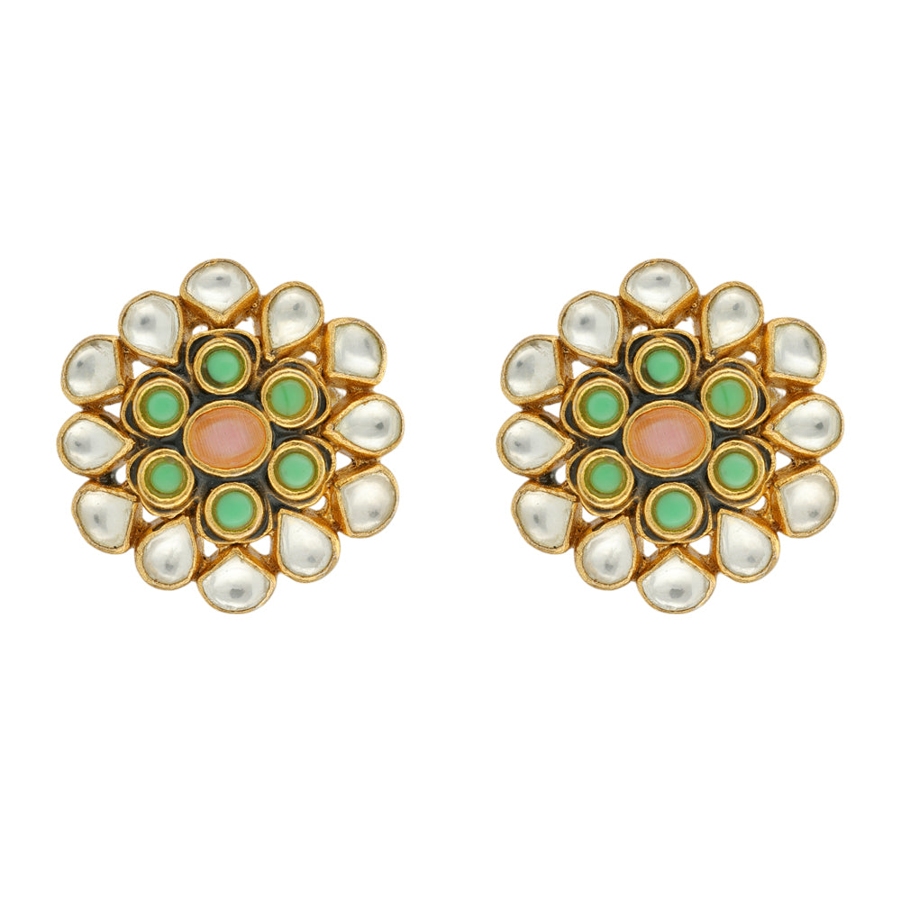 Tri Colour Bloom 925 Gold Plated Earrings