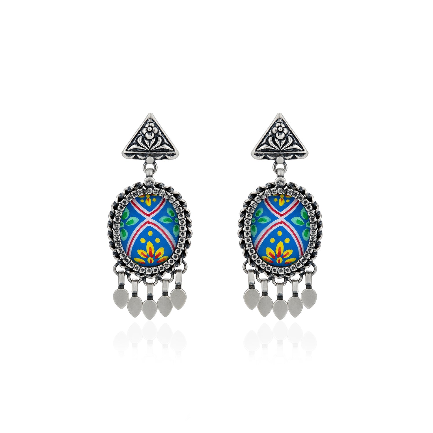 Triangle Folk 925 Sterling Silver Oxidised Drop Earrings